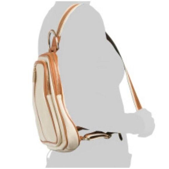 NWT Valentina Genuine Ivory & Tan Pebble Italian Leather  display picture 3